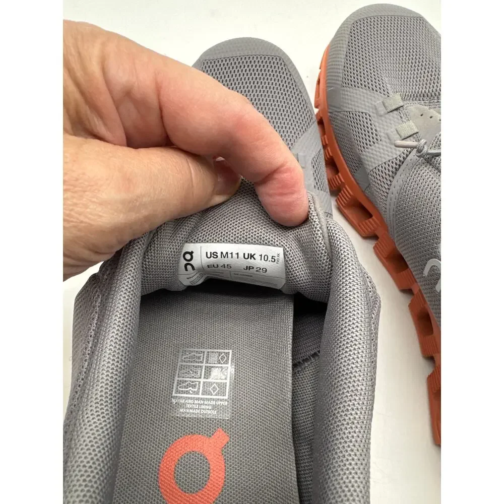 Mens On Cloud 5 Size 11 Sneakers Athletic Running Shoes Grey /Orange. - Picture 5 of 6